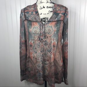Maurice’s Navaho Print Sheer Tunic Button Neck